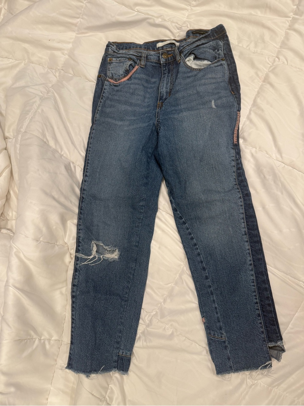 Women's Straight-Leg Blue Jeans with Pink Trim